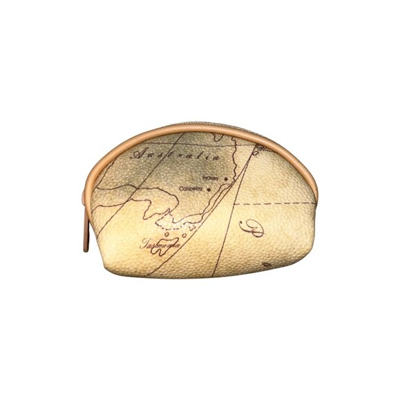 Allan Edward Beige World Map Faux Leather With Small Pouch Wristlet Set - Picture 9 of 10